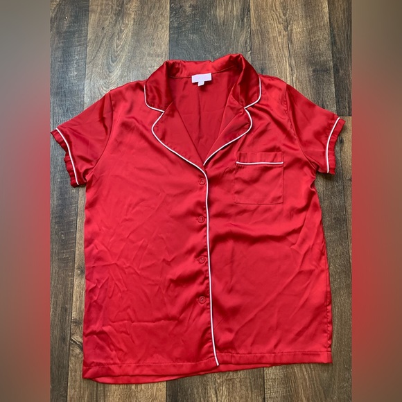 🚨FINAL PRICE🚨PINK LILY GOODNIGHT WISH SATIN RED PAJAMA BLOUSE - Picture 5 of 6